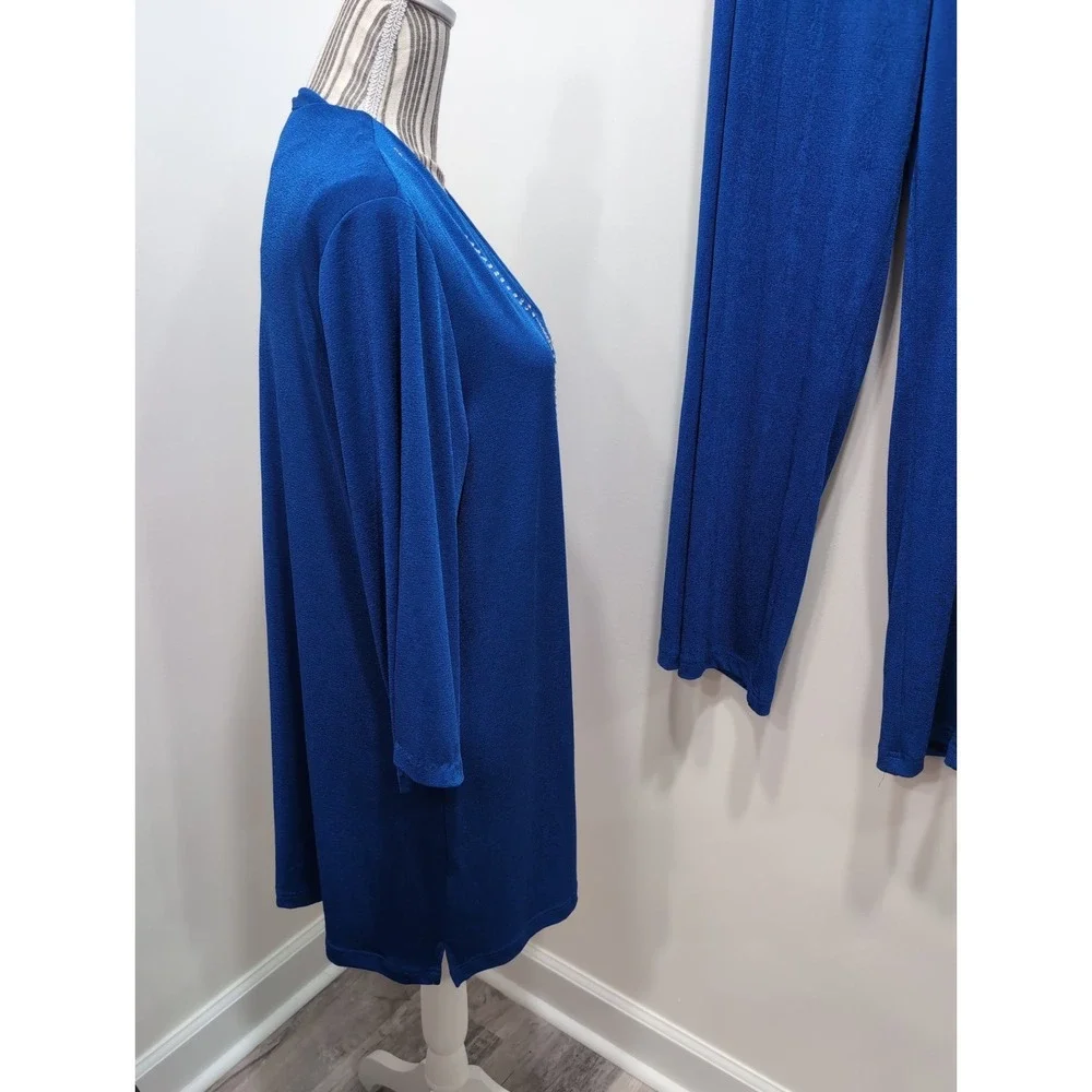 Vintage 90's Quacker Factory Women's 2-Piece Blue Pant Set XL Rhinestone‎ Y2K